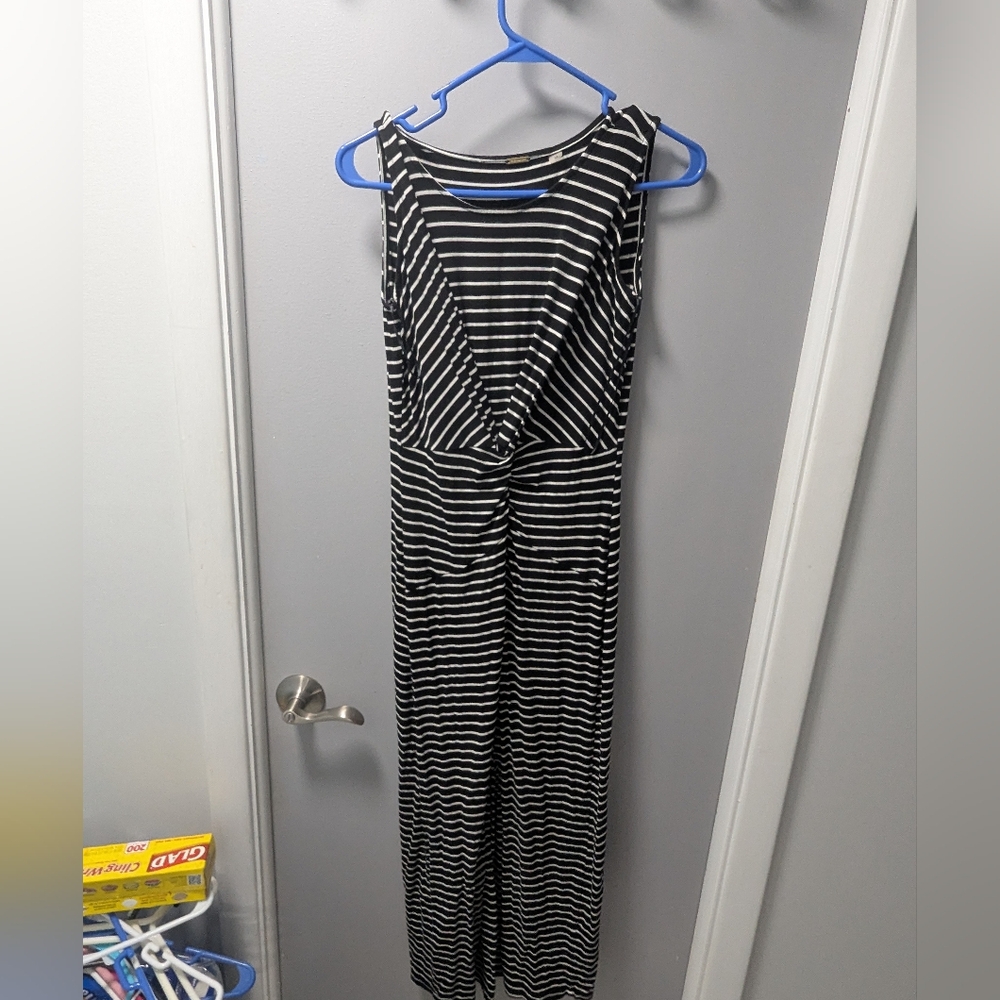 Tahari Black and White Striped Maxi Dress